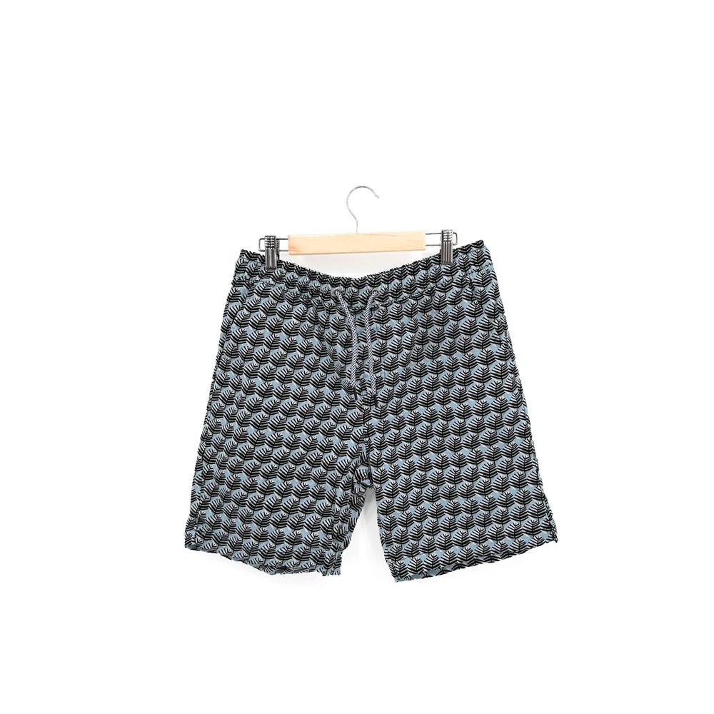 Bruno Oasis Shorts Men Med. Blue Black Leaf Print Casual Elastic Drawstring 0052